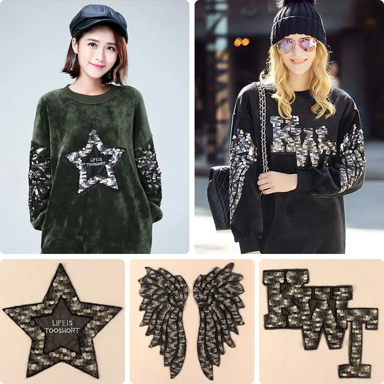 Черные кружевные патчи с блестками и вышивкой Wing Star для одежды нашивка платья
