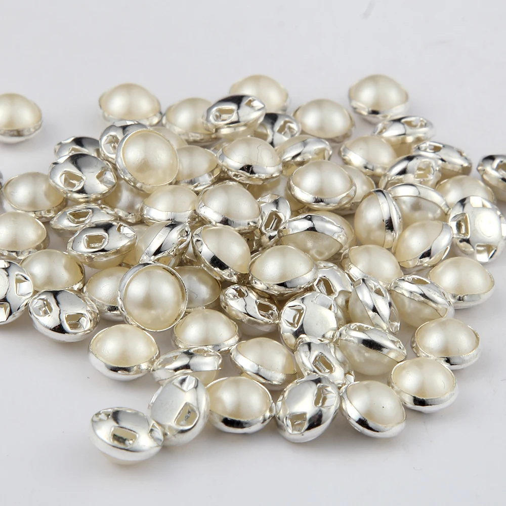 

100pcs/pack 6mm/7mm/9mm/10mm/12mm Rhinestones Pearl Buttons Sewing Tools Decorative Buttons Gold sliver Round Side