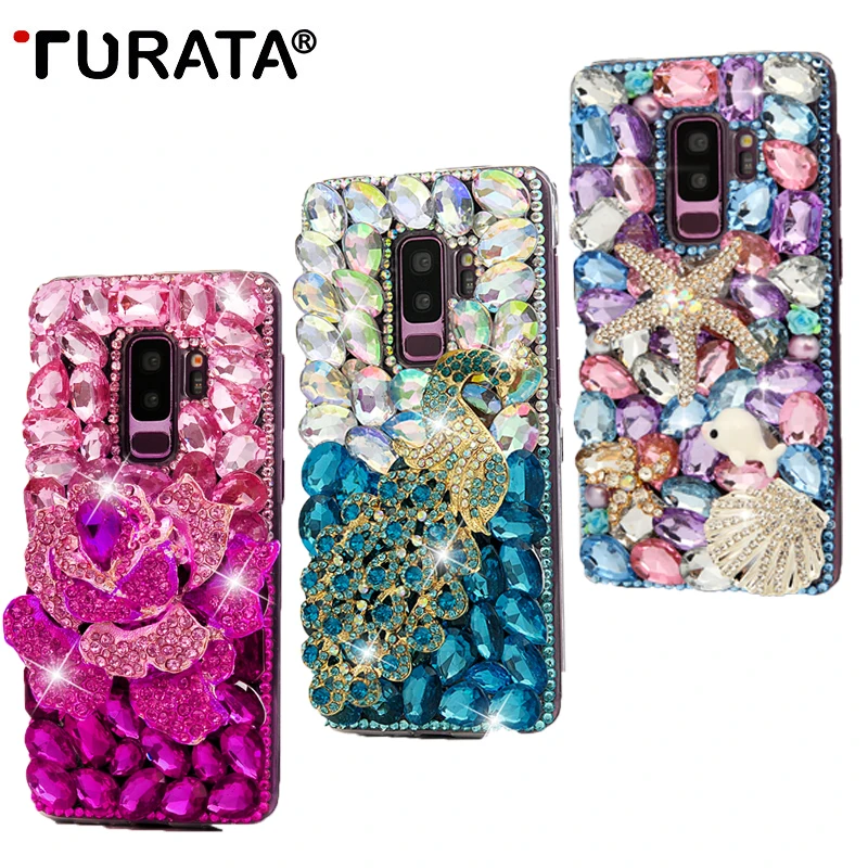 

TURATA 3D Handmade Diamond Case For iPhone 6 6S 7 Plus For Samsung Galaxy S8 S9 Plus Bling Rhinestone Crystal PC Back Cover