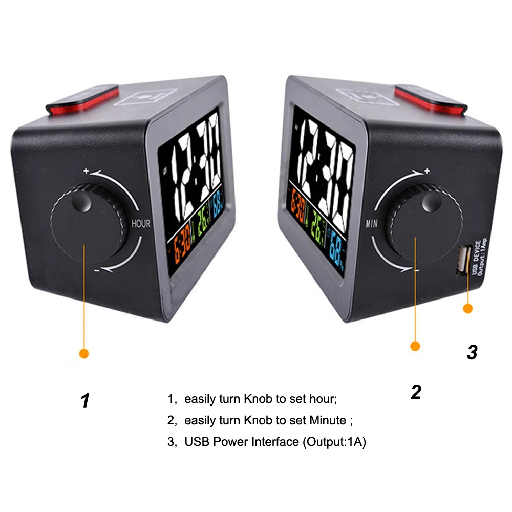 Gift Idea Bedside Wake Up Digital Alarm Clock with Thermometer Hygrometer Humidity Temperature Table Desk Clock Phone Charger