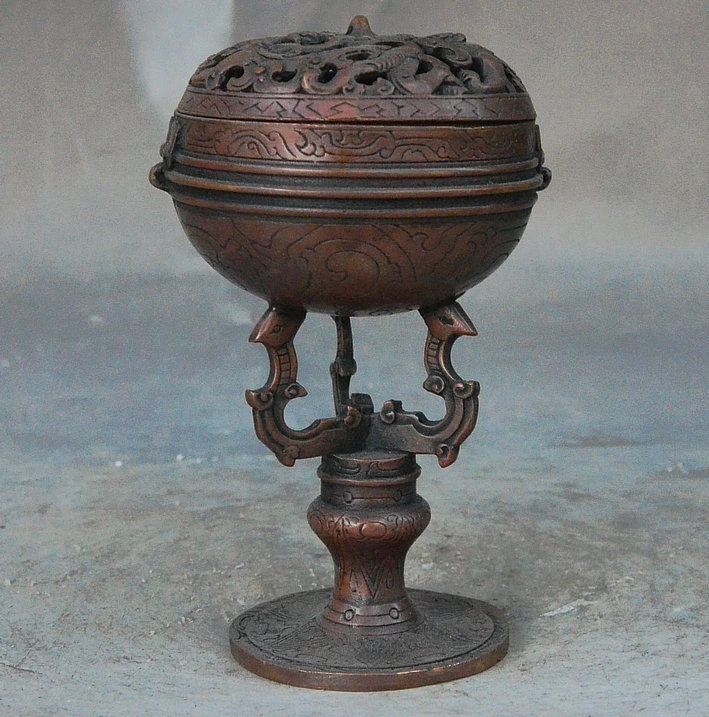 

6" Chinese Buddhism fengshui Bronze Dragon Phoenix Statue Incense Burner Censer