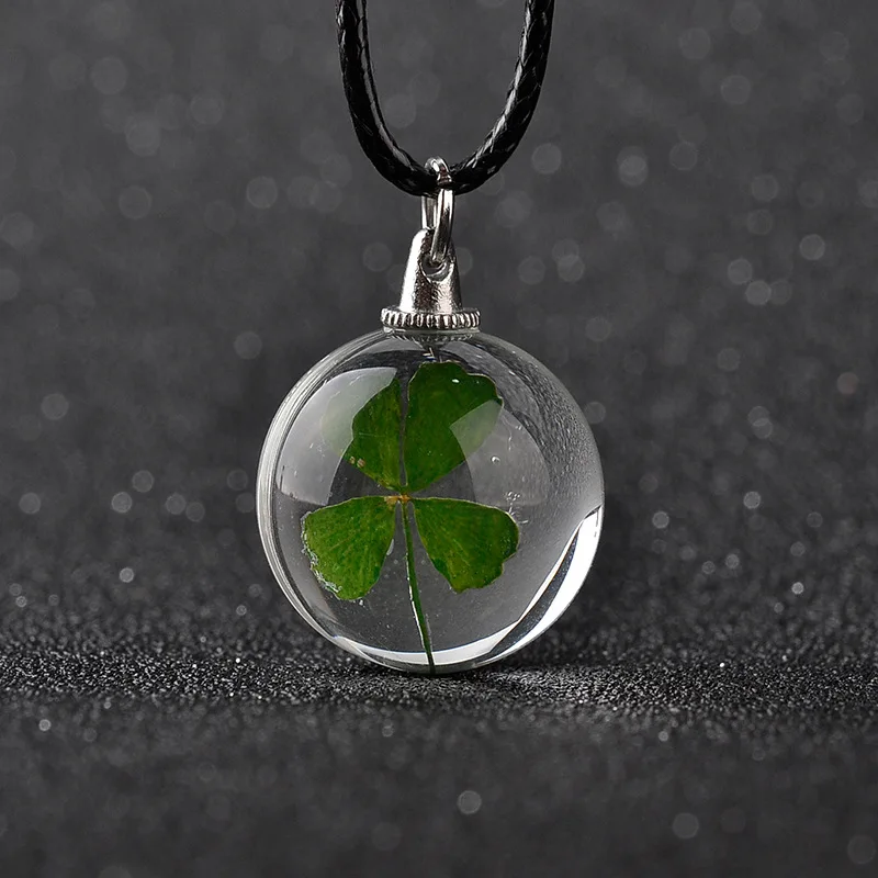 

Long Necklace Pendant Lucky Locket Long Necklace With Balls Bottle Dandelion Clover Long Leather Chain Pendant Jewelry