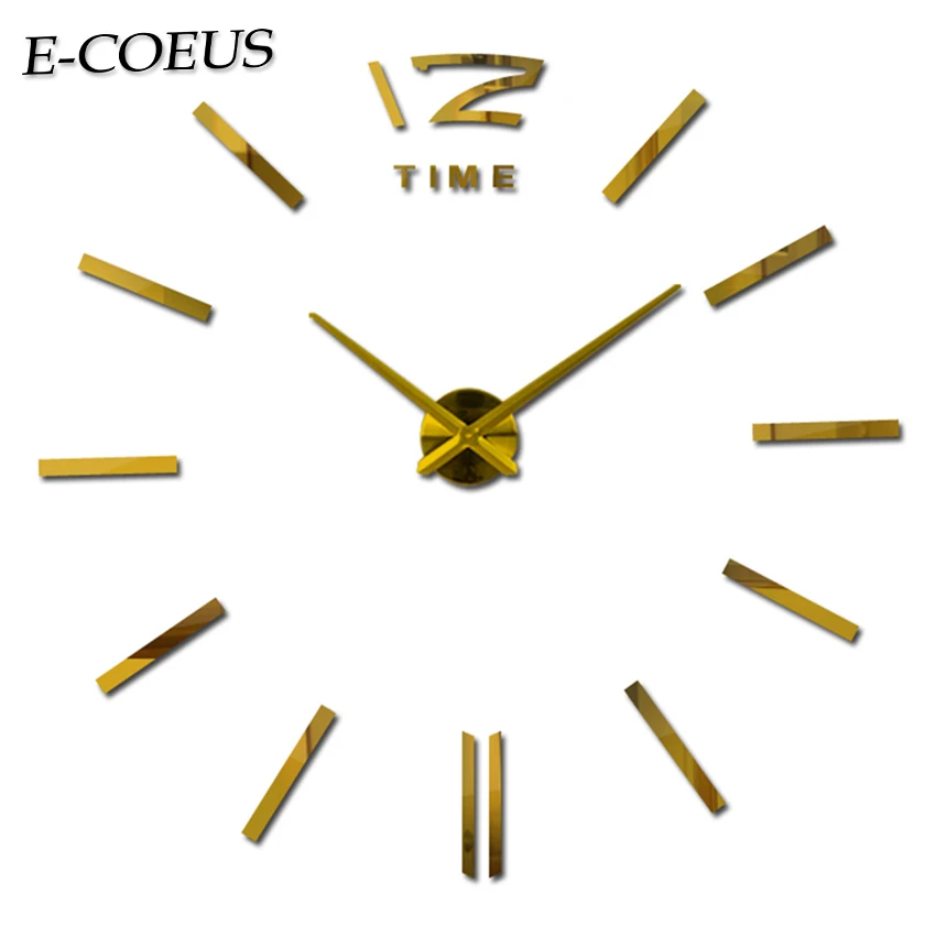 Large Wall Clock New Gold Color Fashion Mirror Sticker DIY Digital Wall