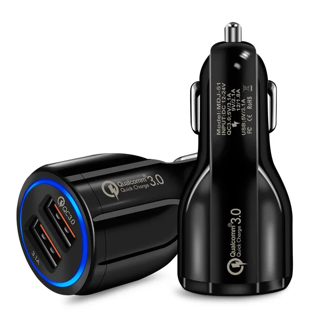 Автомобильное зарядное устройство ROCK Quick Charge 3,0 QC 3,0 Быстрая зарядка type C зарядное устройство для телефона s 2 порта USB быстрое автомобильное зарядное устройство для iphone samsung - Тип штекера: Black