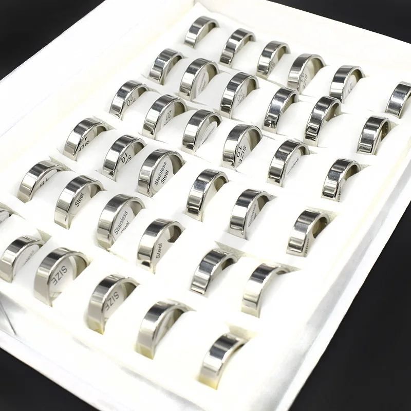 36 штук смешанный размер круглое кольцо из нержавеющей стали для женщин Простые 6 мм ширина Состояние Мужские t кольца мужские модные ювелирные изделия без коробки
