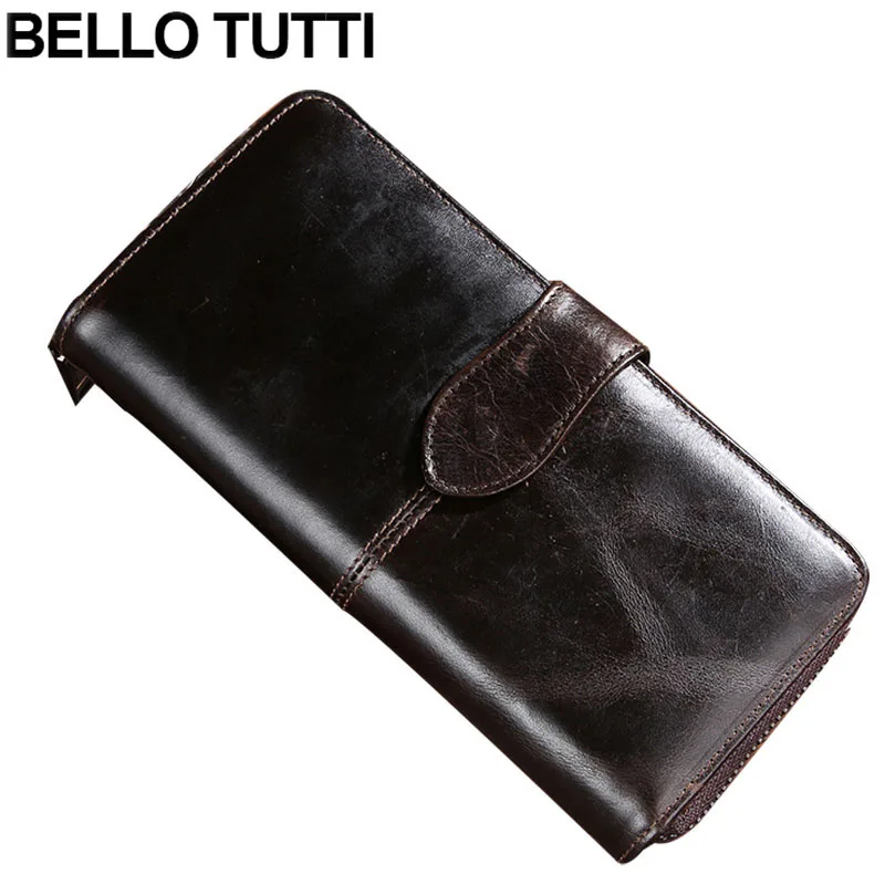 

BELLO TUTTI Men Long Wallet Phone Bag Vintage Genuine Cow Leather Clutch Wallet Male Purses Large Capacity Men's Wallets