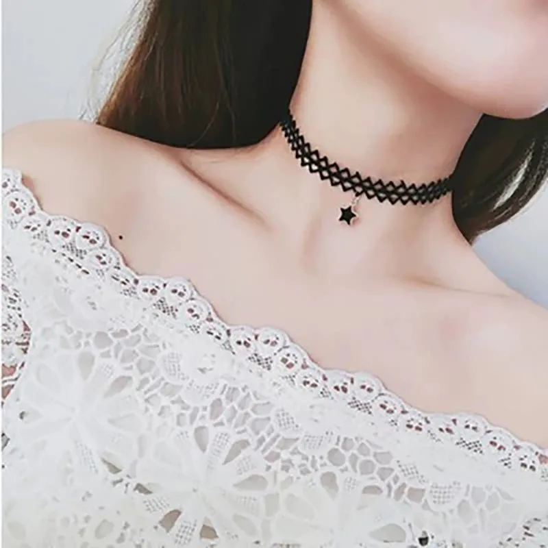 

Star Geometric Pendant Lace Hollow Five-pointed Star Short Clavicle Chain Necklace Female Kolye 2019 Fashion Jewelry