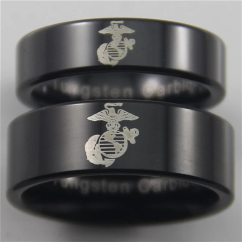 

Free Shipping USA UK Canada Russia Brazil Hot Sales 6MM&8MM Black Pipe Comfort Fit US Military Design Tungsten Wedding Rings Set