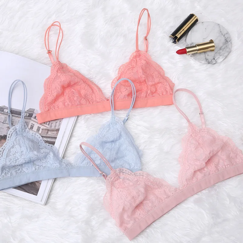  Floral Lace Bralette Wirefree Ladies Underwear Triangle Cups Comfortable Unlined Brassiere Back Clo