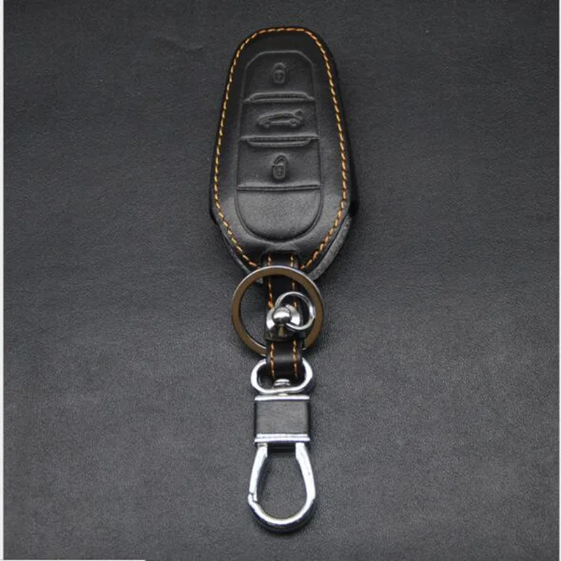 Leather Car Key Cover  For Citroen C4L DS5 DS6 DS5LS 3Buttons Smart key chian key case key rings car accessories 5
