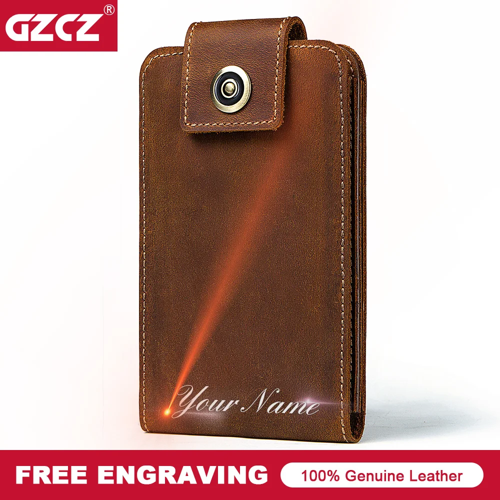 

GZCZ 2018 Genuine Leather Men Wallet Vintage Cell Phone Pocket Male Wallets Designer Long Men's Purse Portomonee Clamp For Money