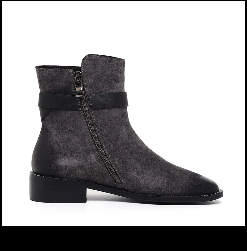 MYCOLEN/2019; короткие ботинки на низком каблуке с квадратным носком; женские брендовые дизайнерские ботинки с пряжкой; новые модные зимние