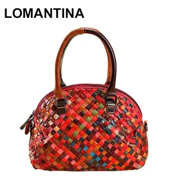 

LOMANTINA Stylish!New Fashion Designer Lady's Shoulder Bags 100% Genuine Leather Bag Handbags Women Famous Brand Knitting Tote