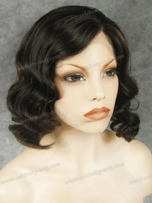 

N20-4/30 Top Quality Elegant Brown highlighted Short Wavy synthetic Marilyn Lace Front Wig
