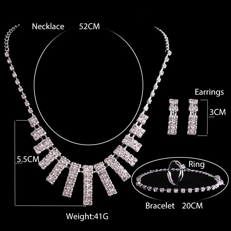 NIUYITID Bridal Jewelry Four Pieces Sets Of Wedding Crystal Rhinestone Jewelry For Women Female Party Jewellery (10)