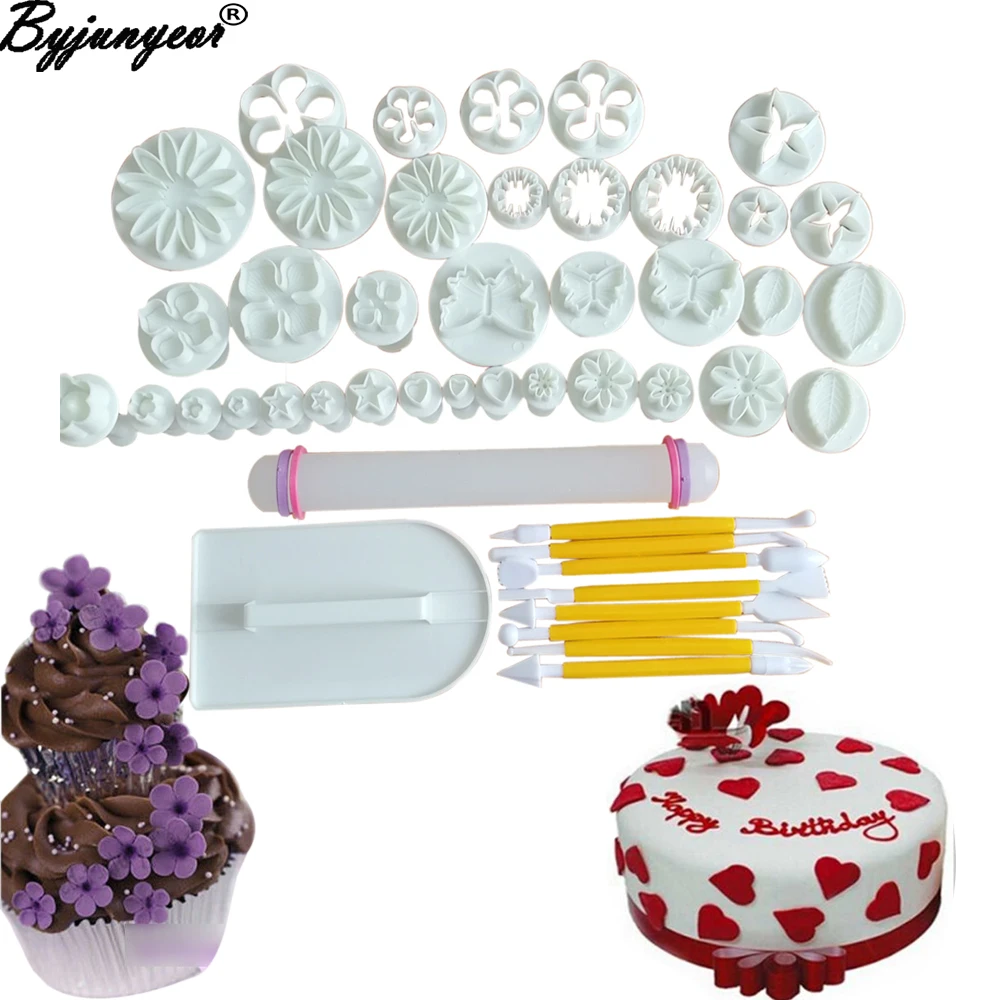 

46pcs Sugarcraft Cake Decorating Fondant Plunger Cutters Cake Tools Cookie Biscuit Cake Mold Bakeware Accessories CS149