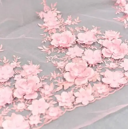 Белого цвета и цвета слоновой кости свадебное платье кружевной ткани, 3D шифон цветы ногтей атласная бисера High End в европейском стиле на шнуровке на открытом воздухе ткань RS583 - Цвет: B design pink