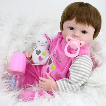 

45cm Realistic Handmade Baby Dolls Girl Newborn Lifelike Vinyl Alive Reborn Baby Doll & Pacifier& Bottle 3pcs Toys Soft Silicone