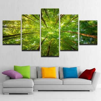 

Home Decor Canvas Pictures Framework HD Prints Poster 5 Pieces Green Sunshine Woods Trees Paintings Modular Living Room Wall Art