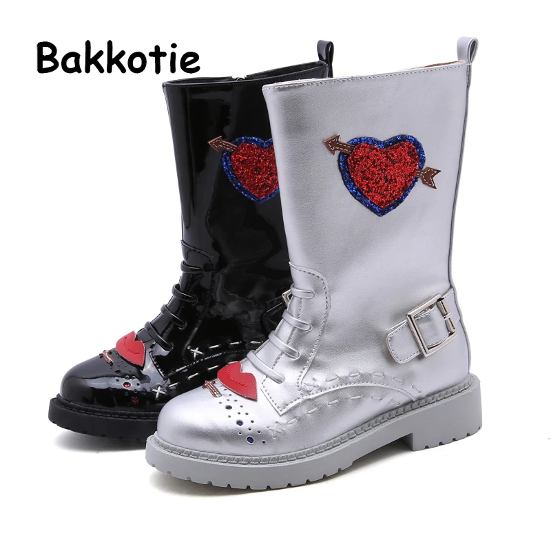 Bakkotie/Новинка осени 2019 модные высокие сапоги из искусственной кожи для маленьких
