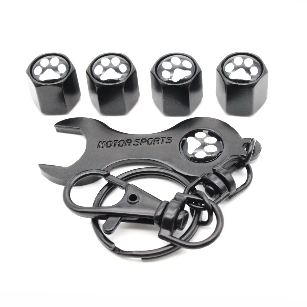 

5Pcs/Set Footprint Style Anti-theft Car Wheel Air Tire Valves Tire Valve Caps Stem with Wrench Keychain Ring Spanner New