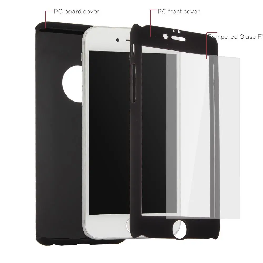 Ultra Thin Full Hard Case Cover & Tempered Glass Screen Protector for Apple iPhone 6S Black