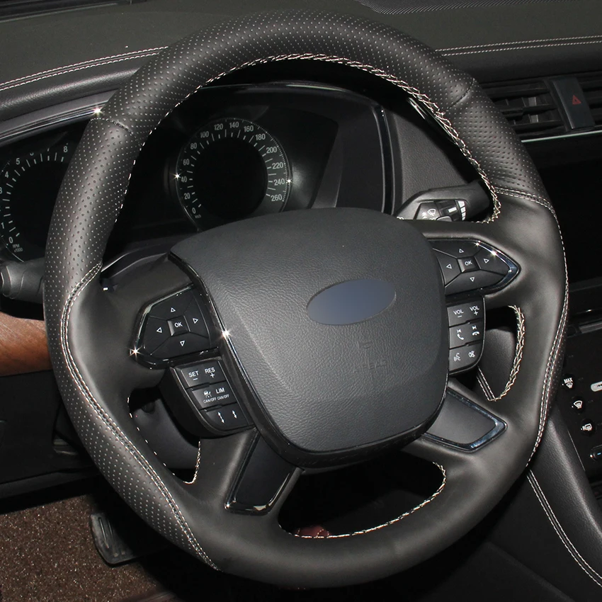 Черный кожаный чехол для Ford Taurus 2016 2017|car steering wheel cover|steering coverwheel cover |
