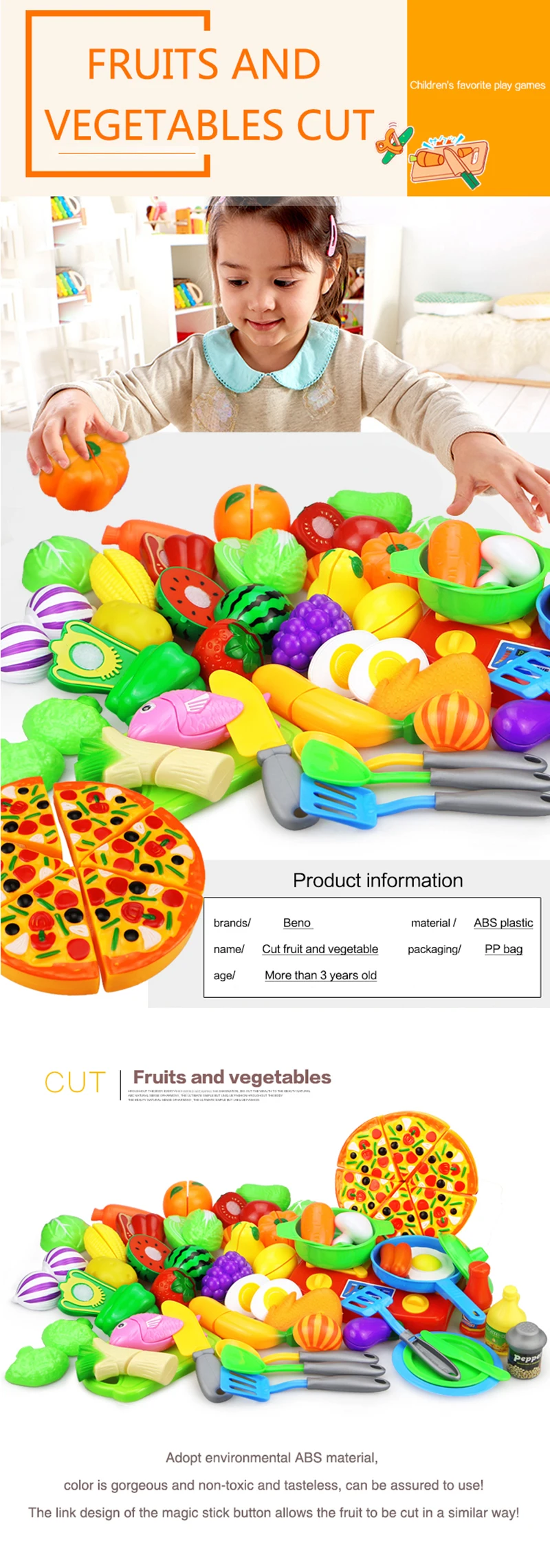 23 шт. пластиковая кухонная еда фрукты овощи резка дети ролевые игры игрушка пицца торт обучающая игрушка Кук косплей мини-игрушки для еды
