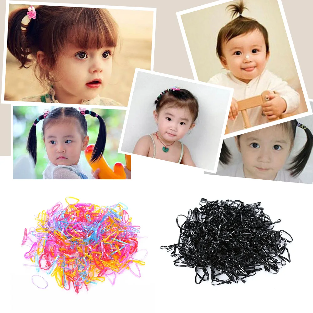 

300pcs/pack Rubber Rope Baby Girls Ponytail Holder Hair Elastic Braids Plaits Hair Bands Ties Black Hair Accessories
