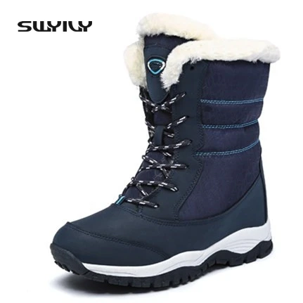 2017 Genuine Leather Winter Boots Woman Lace Up Snowboots Female Waterproof Ski Outdoor Shoes Size 41
