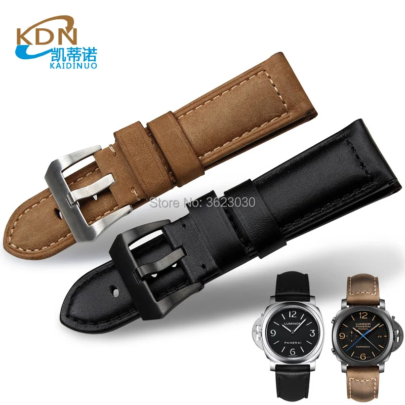 

Genuine leather watch strap case for Panerai PAM 24mm orange black wristband with pin buckle watchband for men and women