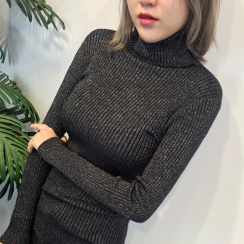 Glitter Turtleneck Sweater Women 