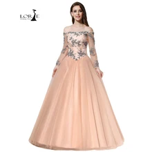 Vestidos De Graduacion 2017 Long Sleeves Lace-up A-line LORIE Lace Appliques with Beaded Wedding Party Dress Off Shoulder