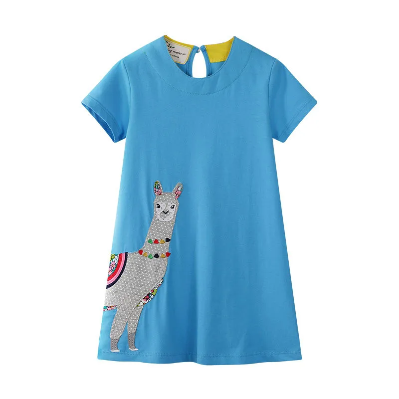 Jumping meter/летние платья для маленьких девочек; Новое Детское дизайнерское платье с рисунком милых животных и единорога; платье для девочек; одежда - Цвет: T6189 blue