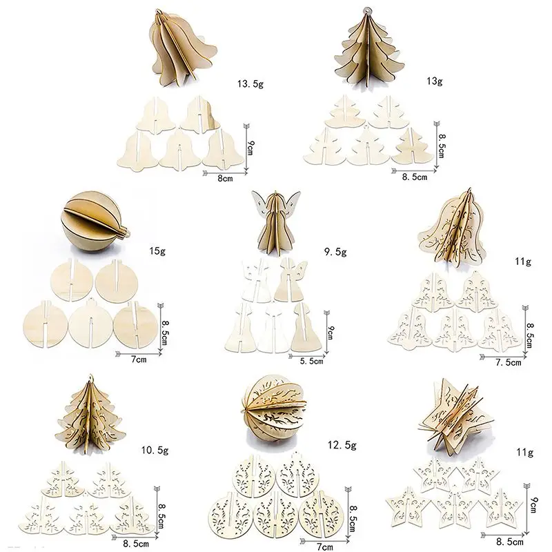 5PCS Wood Slices Splicing DIY 3D Christmas Pendants With Hang String For Xmas Tree Or Home Indoor Decorations Produtos Natalinos