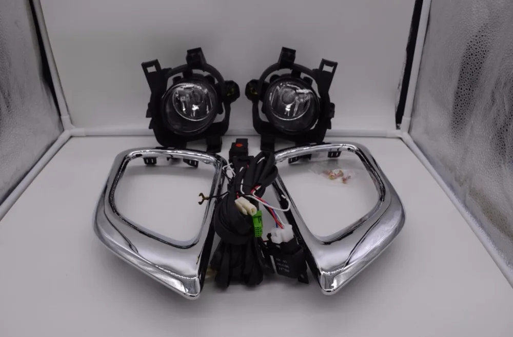 

eOsuns halogen fog lamp with wires harness, switch, fog lamp house and frame cover complete kit for Nissan frontier navara 2013