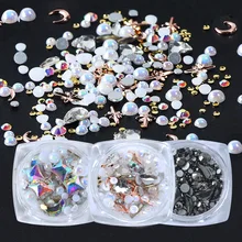 1 коробка смешанные жемчуг и стразы украшения для ногтей AB Кристальные драгоценные камни бисер 3D полые Блестящие Стразы для ногтей DIY Гель-лак для УФ-лампы LE1018