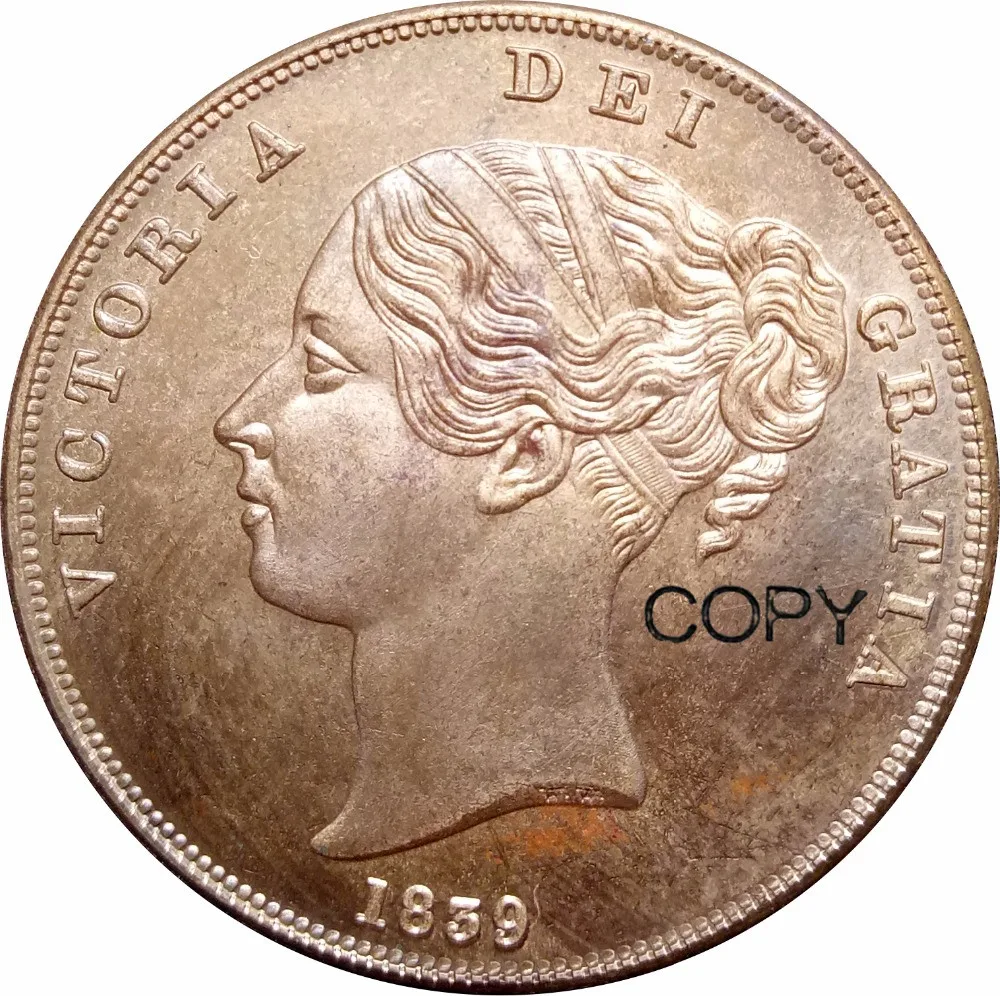 

Great Britain Victoria 1 Penny 1839 Red Copper Copy Coin