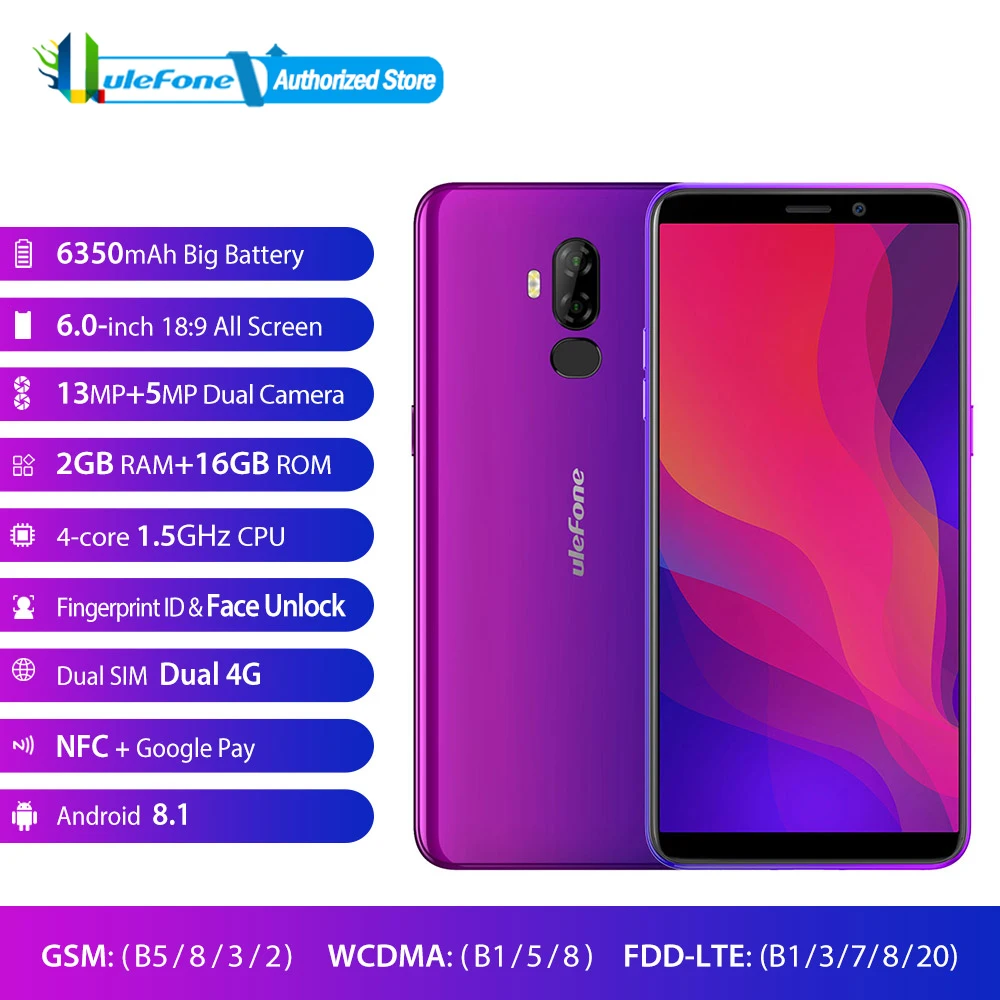 Ulefone power 3L 6 0 дюймов 18:9 HD + смартфон 6350 мАч MT6739 Ouad Core 2 Гб 16 Face ID Android 8 1 мобильный