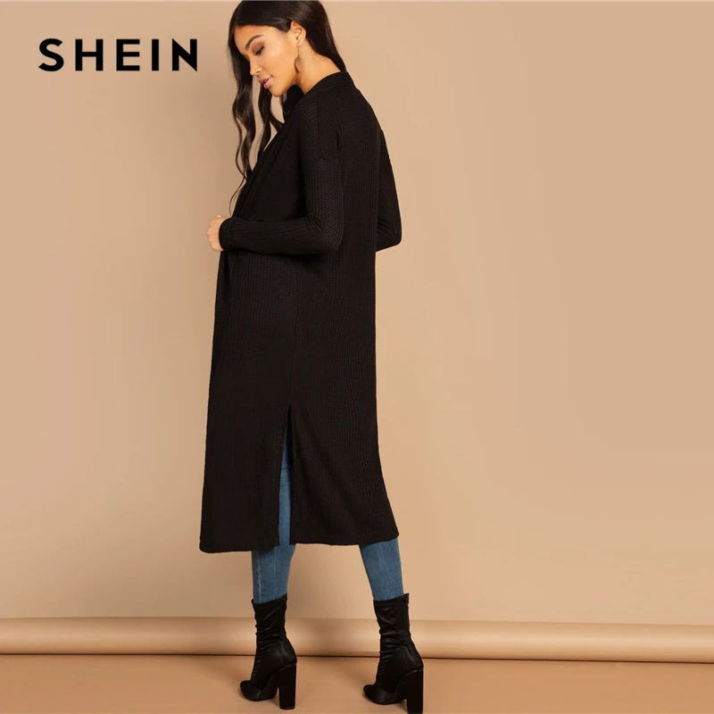 SHEIN Длинный Демисезонный Кардиган Повседневный С Длинными Рукавами|Плащи и