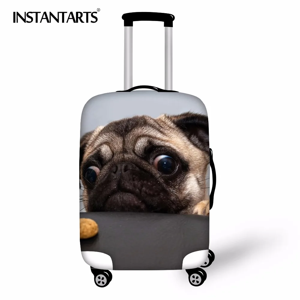 

INSTANTARTS Cute Pug Dog Luggage Protect Cover Travel Suitcase Elastic Bag Covers Pet Dog Print School Trolley Covers for 18-30