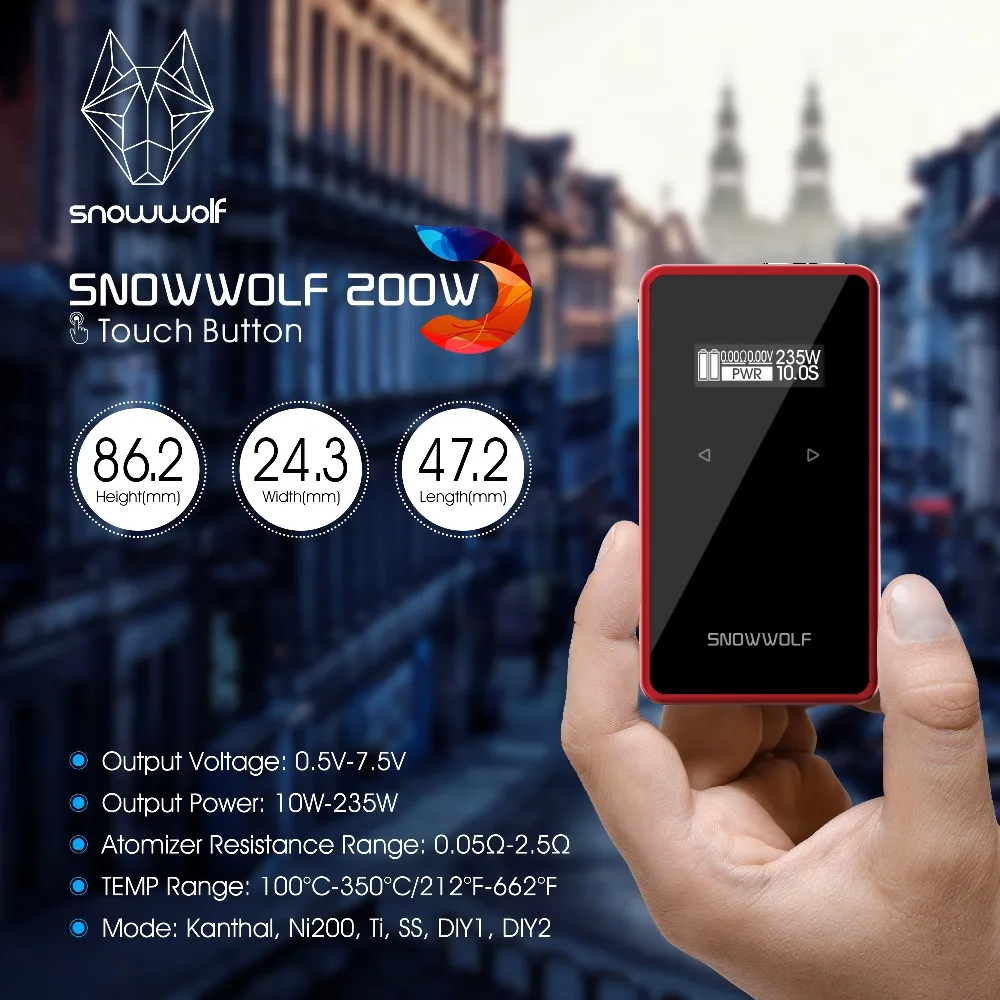 

2pcs/lot SNOWWOLF 200W C TC Box MOD Max 235W Output Huge Power with Innovative Touch Mechanism No 18650 Battery E-cig Vaporizer