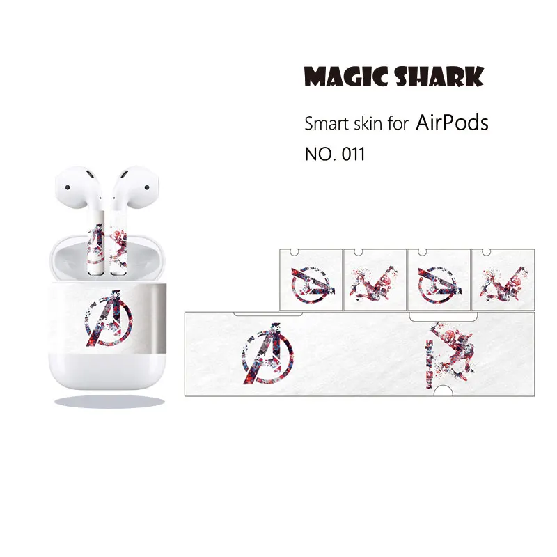 

Magic Shark Marvel DC Spider Man Iron Man Superman Deadpool Hulk American Captain Wrap Sticker Case Film for Apple Airpods