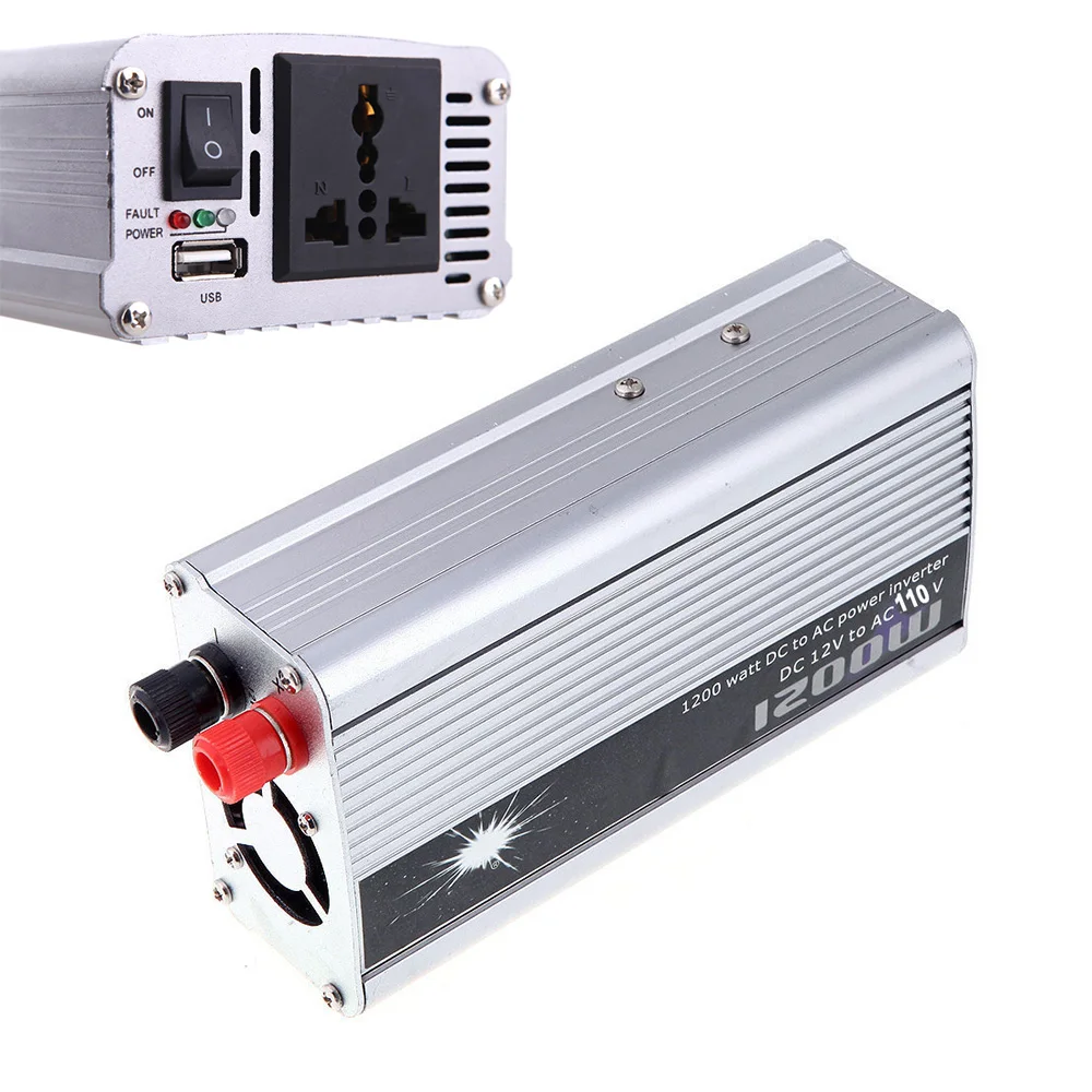 1200W Car Inverter Converter DC 12V to AC 110V Auto Power Supply USB