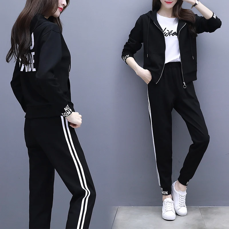 

Sports suit female autumn casual fashion Korean Zipper Letter printing hoodies sweatshirt Harem pants 2 two piece set women