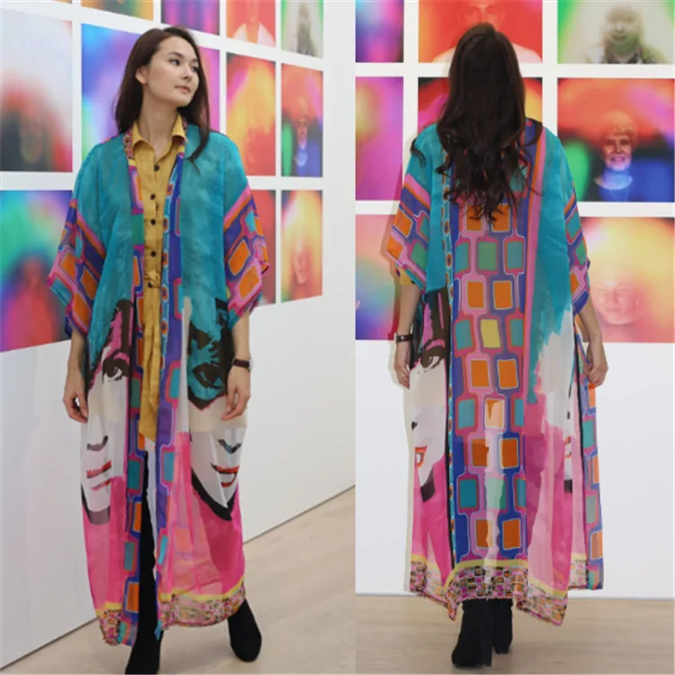 

Swimwear Cover Up Women Swim Dress Pareos Bather Swimsuit Beach Bikini Chiffon Print Facial Image Skirt Shirt Polyester Beach