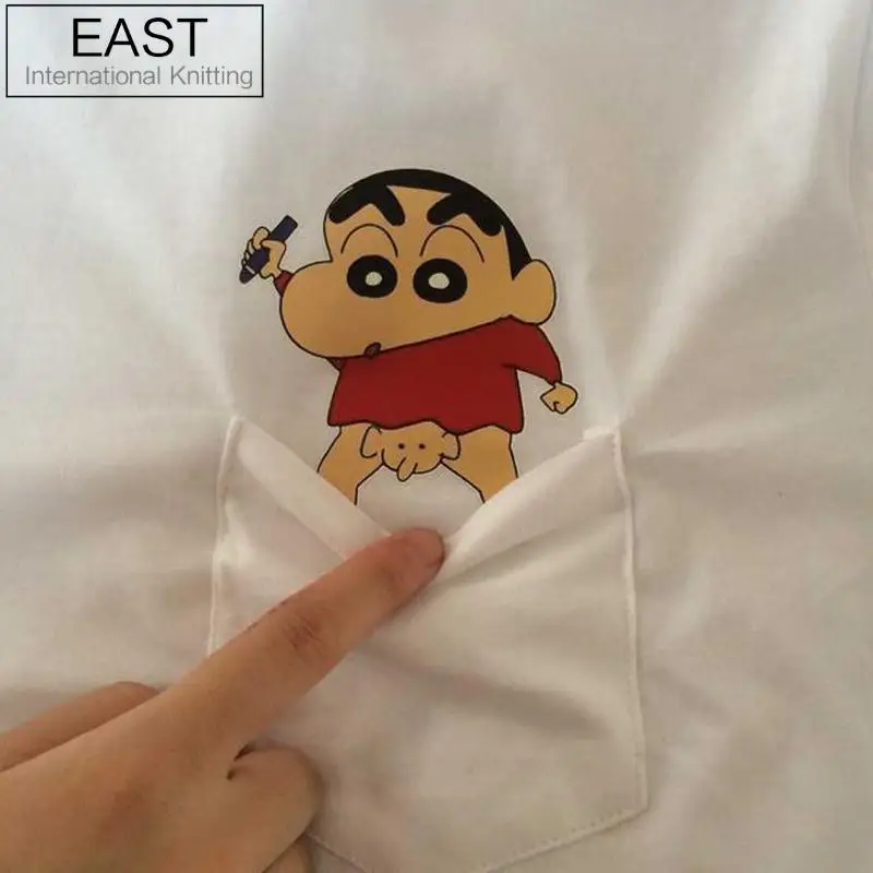 

FIXSYS Fashion Cute Women Tshirt Cotton Lady Tops Tee Cartoon Prtinted on Side Pocket Women Tee Shirt Short Sleeve Tshirt