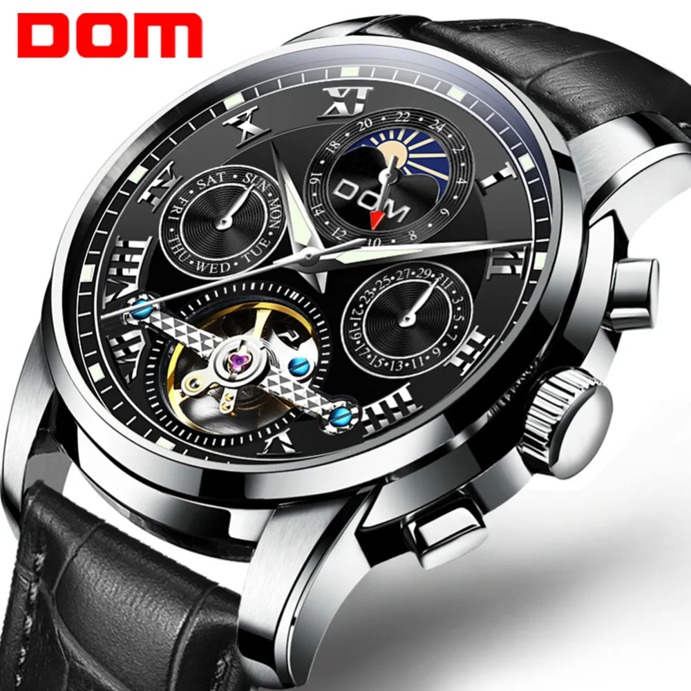

DOM Men Mechanical Watch Wristwatches Automatic Mens Watch Top Brand Luxury Casual Leather Waterproof Watch Men M-75L-1MH