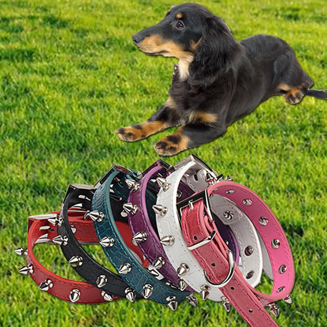 Best sale Pet Puppy Dog Collars Adjustable PU Leather Punk Rivet Spiked