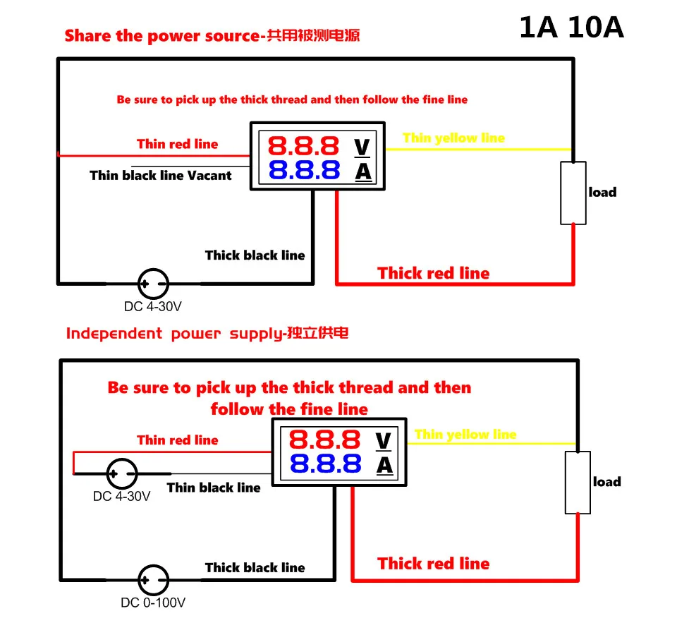 DC 100V 1A 10A 50A 100A мини 0,28 дюйма светодиодный цифровой вольтметр постоянного тока Амперметр Вольт Амперметр Напряжение тока/амперметр